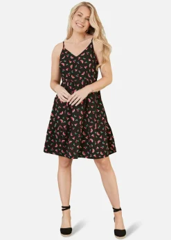 Yumi Black Recycled Fabric Watermelon Print Sundress