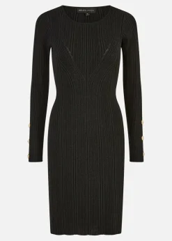 Yumi Black Shimmer Fitted Midi Dress With Button