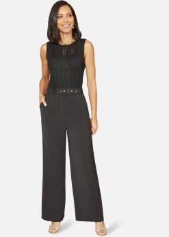 Yumi Black Straight Leg Crepe Trousers With Belt