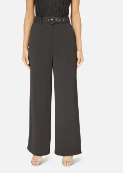 Yumi Black Straight Leg Crepe Trousers With Belt