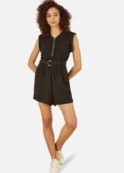 Yumi Black Utility Playsuit With Pockets