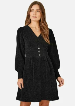 Yumi Black V Neck Empire Line Knitted Skater Dress