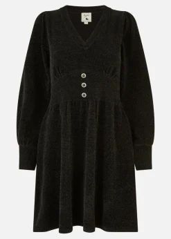 Yumi Black V Neck Empire Line Knitted Skater Dress