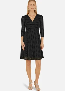 Yumi Black Velour Spot Wrap Skater Dress