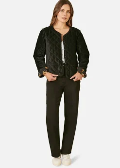 Yumi Black Velvet Quilted Jacket With Reversible Leopard Lining