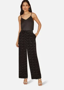 Yumi Black Velvet Sparkle Wide Leg Trousers