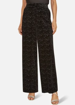 Yumi Black Velvet Sparkle Wide Leg Trousers