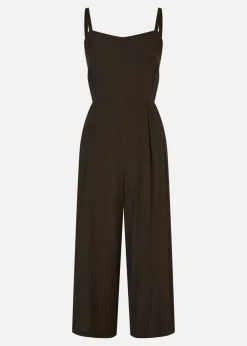 Yumi Black Viscose Tie Back Jumpsuit With Pockets