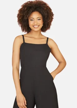 Yumi Black Viscose Tie Back Jumpsuit With Pockets
