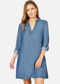 Yumi Blue Chambray Cotton Tunic With Pockets