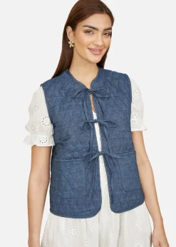 Yumi Blue Chambray Cotton Quilted Reversible Vest