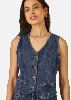 Yumi Blue Denim Stretch Waistcoat