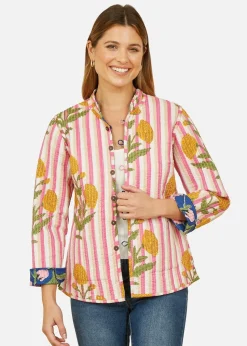 Yumi Blue Floral Reversible Cotton Quilted Jacket