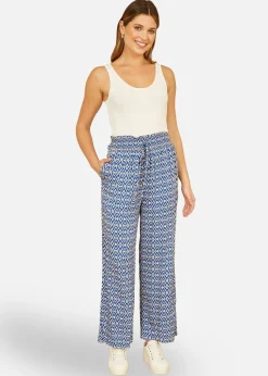 Yumi Blue Geo Print Relaxed Fit Trousers