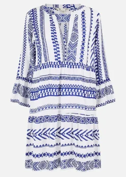 Yumi Blue Tencel Geo Stripe Print Beach Tunic