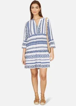 Yumi Blue Tencel Geo Stripe Print Beach Tunic