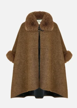 Yumi Brown Cape With Luxe Fur Trim And Lining