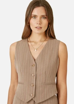 Yumi Brown Pinstripe Waist Coat Vest