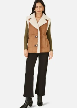Yumi Brown Sherpa Style Button Up Gilet