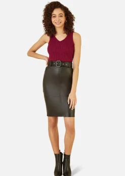 Yumi Burgundy Metallic Rib Knitted Vest Top
