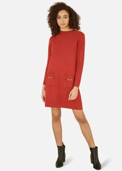 Yumi Burnt Orange Knitted Tunic Dress With Gold Hardware Details