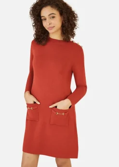 Yumi Burnt Orange Knitted Tunic Dress With Gold Hardware Details