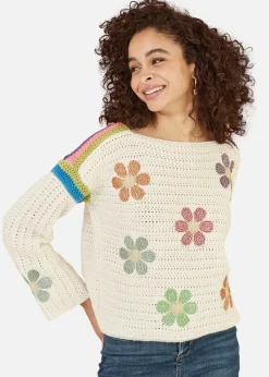 Yumi Cream Crochet Flower Jumper
