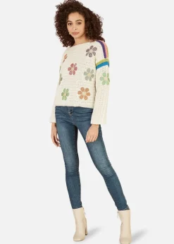 Yumi Cream Crochet Flower Jumper