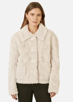 Yumi Cream Luxe Textured Faux Fur Jacket With Pockets