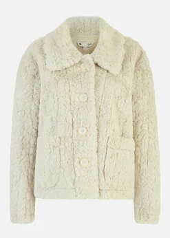 Yumi Cream Luxe Textured Faux Fur Jacket With Pockets