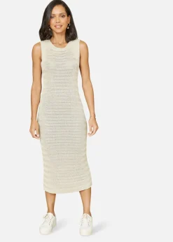 Yumi Gold Metallic Knitted Sleeveless Midi Dress