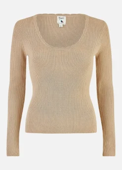 Yumi Gold Metallic Knitted Ribbed Top