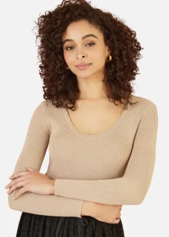 Yumi Gold Metallic Knitted Ribbed Top