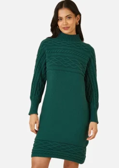 Yumi Green Cable Knit Tunic Dress