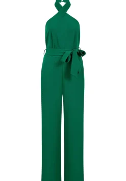 Yumi Green Cross Over Halter Neck Jumpsuit