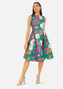 Yumi Green Floral Skater Dress
