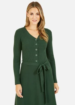 Yumi Green Knitted Skater Dress