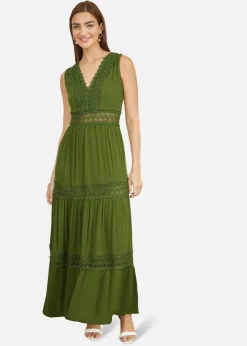 Yumi Green Lace Trim Cotton Midi Sun Dress