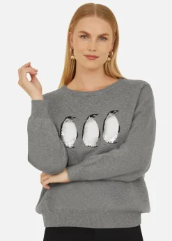 Yumi Grey Christmas Festive Penguin Knitted Jumper