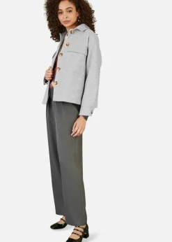 Yumi Grey Woven Shacket With Oversize Pockets