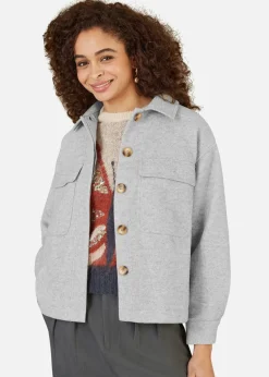 Yumi Grey Woven Shacket With Oversize Pockets
