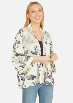 Yumi Ivory Abstract Floral Print Kimono