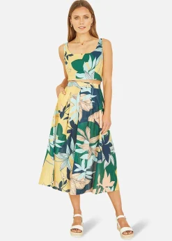 Yumi Multicolour Organic Cotton Leaf Print Crop Top