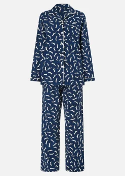 Yumi Navy Dachshund Brushed Cotton Pyjamas