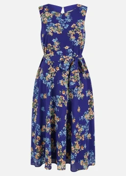 Yumi Navy Floral Skater Sleeveless Dress