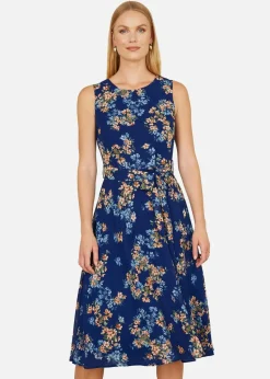 Yumi Navy Floral Skater Sleeveless Dress