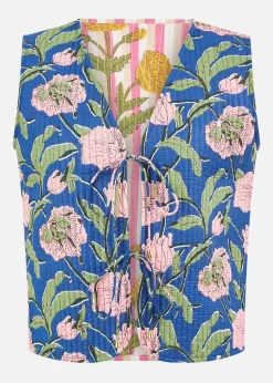 Yumi Navy Flower Reversible Cotton Quilted Waistcoat