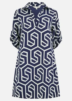 Yumi  Navy Geo Print Tunic With Pockets