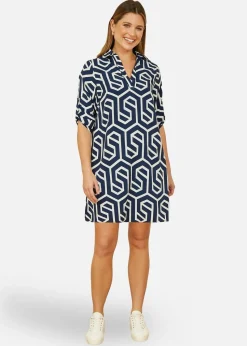 Yumi  Navy Geo Print Tunic With Pockets