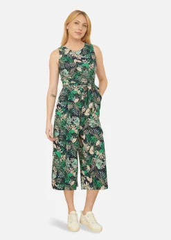 Yumi Navy Leaf Culotte Jumpsuit